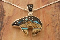 Calvin Begay Night Sky Sterling Silver Bear Pendant